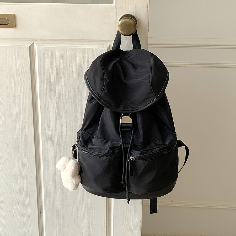 Korean Version 2025 New Drawstring Pleated Flap Student Nylon Professional Large Capacity Backpack Suitable For Girls Fashionable_voghion.com