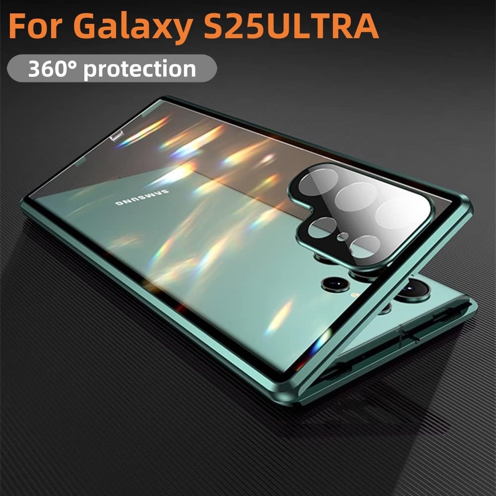 Funda magnética de doble cara de vidrio y metal para teléfono móvil Samsung S25 Ultra, compatible con S24, con protección anticaídas.