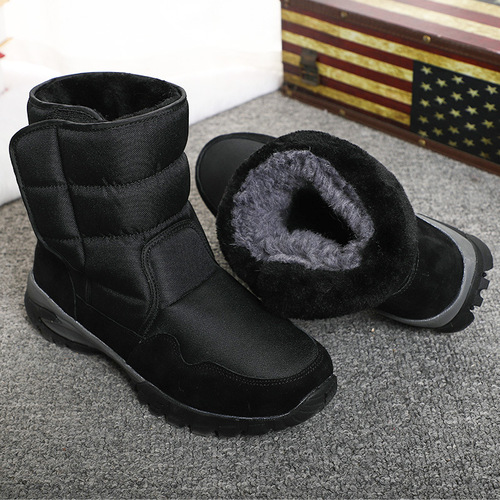 Men's Waterproof Slip-Resistant Snow Boots with Magic Tape Fleece Lined Warm Snow Boots Cotton Boots
