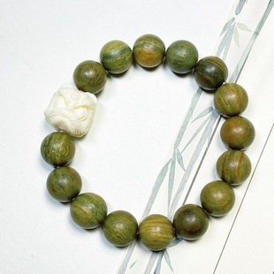 Original Green Sandalwood Bracelet with Ivory Fruit Awakening Lion Female Forest Student Bracelet Couple Simple Buddhist Beads Rosary