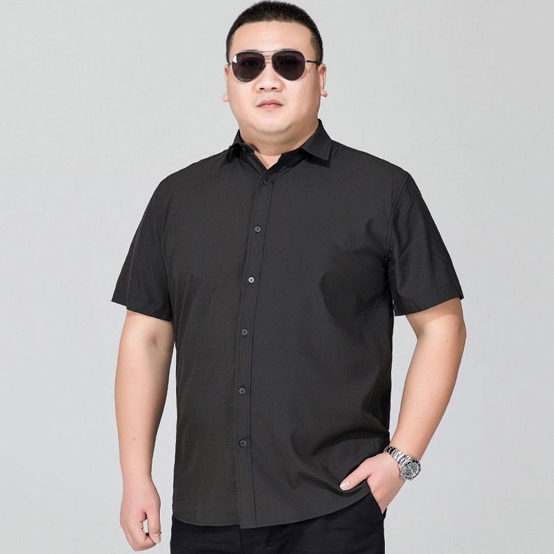 A generation of hair plus fat men's short sleeve shirt business solid color fat summer thin loose size shirt