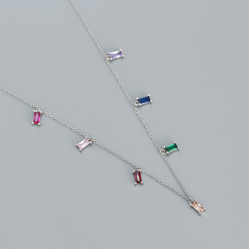 925 Sterling Silver Zircon Inlay Square Necklace display picture 3