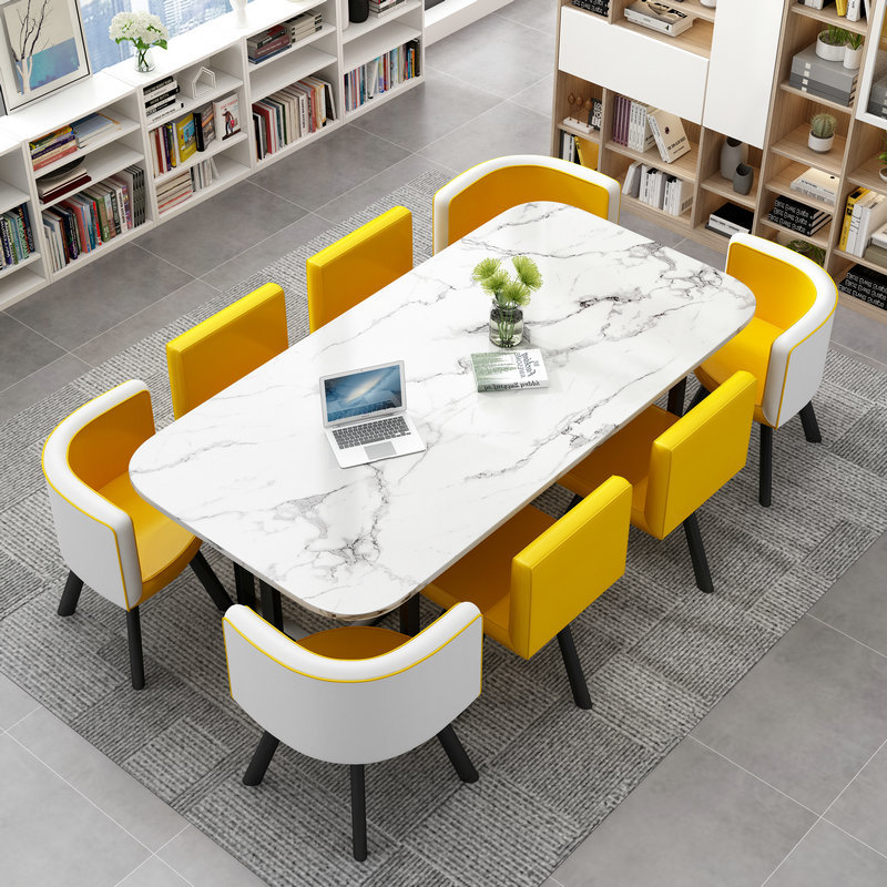 200*100 imitación piedra patrón de escritorio cuero amarillo amarillo y blanco una mesa ocho sillas