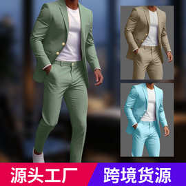速卖通外贸跨境两件套男士长袖简约西服套装休闲百搭日常西装礼服