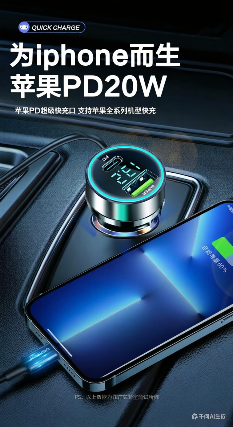 Digital Display 120W Car Mobile Phone Charger Super Fast Charging Suitable for Huawei and Apple Pd Flash Charging Aluminum Alloy Car Charger