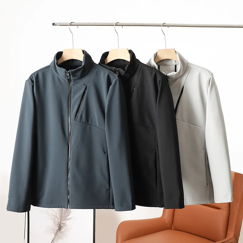 Windproof Autumn and Winter Coat Men's Sports Outdoor fleece-lined Soft Shell Casual Thin Fleece Vertical Collar Jacket