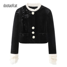 2025冬季新款女装手工蝴蝶结钉珠刺绣丝绒短上衣外套FF25D41SC155