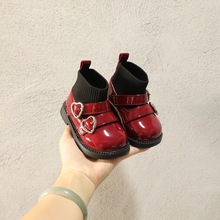 崔丫丫2021年冬款防水紅色女寶寶飛織拼接襪靴1-3歲女童二棉短靴