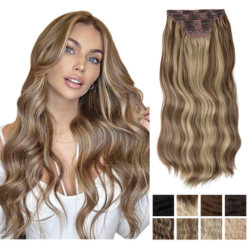 Amazon foreign trade European and American wigs for women with long curly hair, water ripples, four-piece set of hair clips, chemical fiber hair extensions, hair
