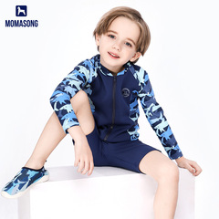 New children's swimsuit for boys, middle and large boys, camouflage shark long-sleeved split sun protection quick-drying surfing wetsuit