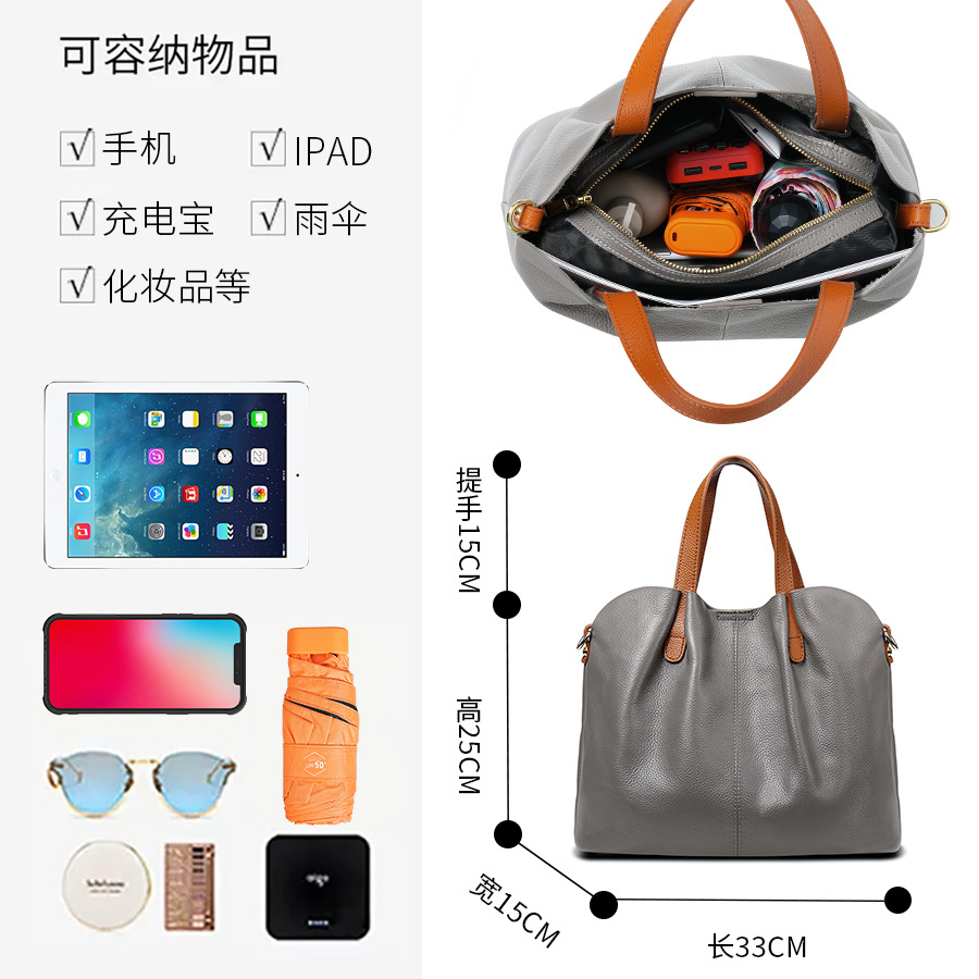 First Layer Cowhide Leather Tote Mother's Bag - Thumbnail 4