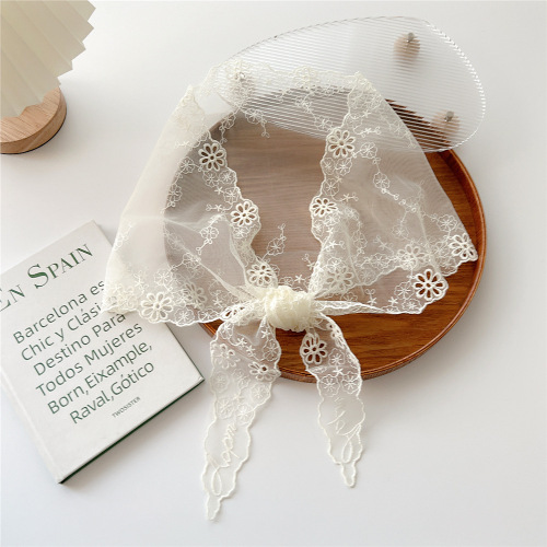 Solid color rhombus lace small scarf for women, versatile long scarf, decorative scarf, neck protector, hair ribbon, spring and autumn