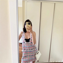 25早春新款南油高定Cha简约时尚彩色编织洋装深U领无袖背心裙
