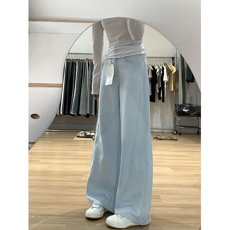 Plus Size Sky Blue Jeans for Women 2025 New Autum Fat mm High Waist Slim Loose Straight Pants Wide Leg Pants Plus Size Sky Blue Jeans for Women 2025 New Autum Fat mm High Waist Slim Loose Straight Pants Wide Leg Pants