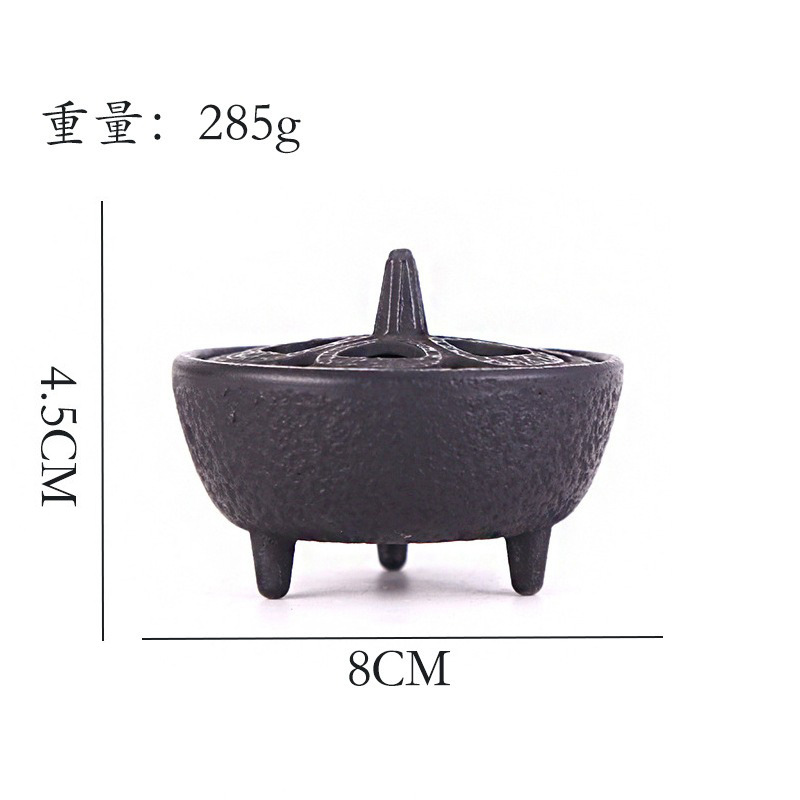 Pequeño quemador de incienso de hierro fundido para interiores, pequeño quemador de incienso de hierro crudo, decoración suave creativa, estufa de tres patas de metal, mesa de té, accesorios de camino de incienso