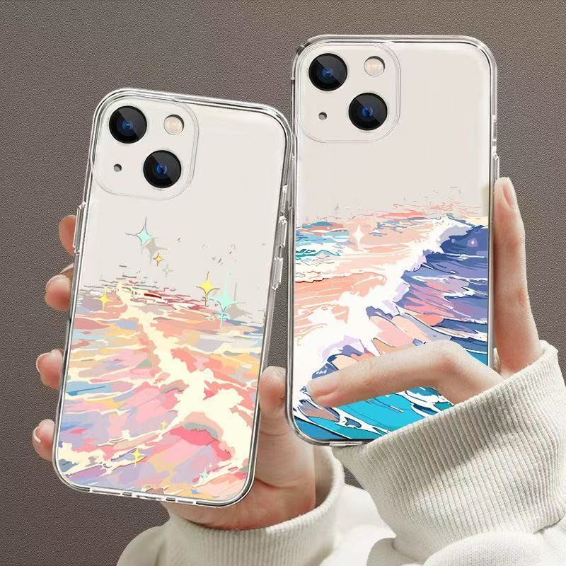 Para olas europeas y americanas, funda para teléfono móvil iphone15promax transparente Apple 15 anti-caída 14pro Japón y Corea 13/12