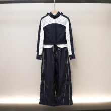 深圳南油高端女装秋季新款法式减龄钉珠外套A字阔腿长裤套装女