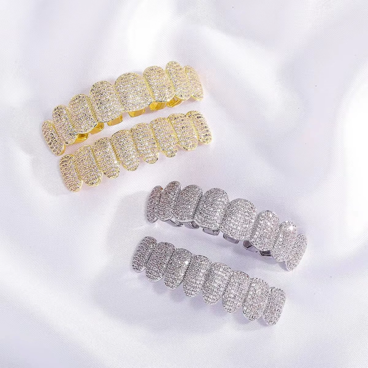 Хит продаж супер вспышка микрор-сапар медь циркон золотые брекеты Grillz кросс-граница оптовая прохладный мужской модный хип-хоп рэп