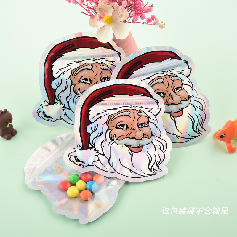 Bolsa de embalaje transfronteriza de Santa Claus bolsa de láser compuesto de forma especial creativa Navidad lindo caramelo de dibujos animados bolsa ziplock