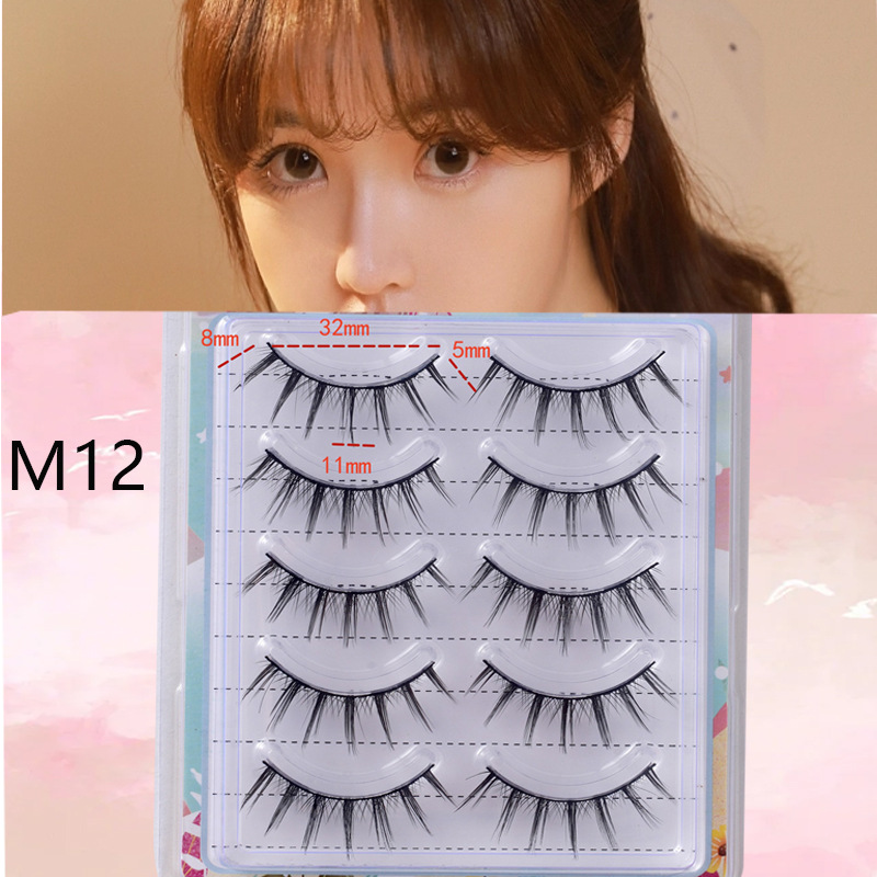 Suministro directo de fábrica transfronteriza natural larga Cruz gruesa japonés 3D afilado tallo transparente Luna doblar pestañas postizas