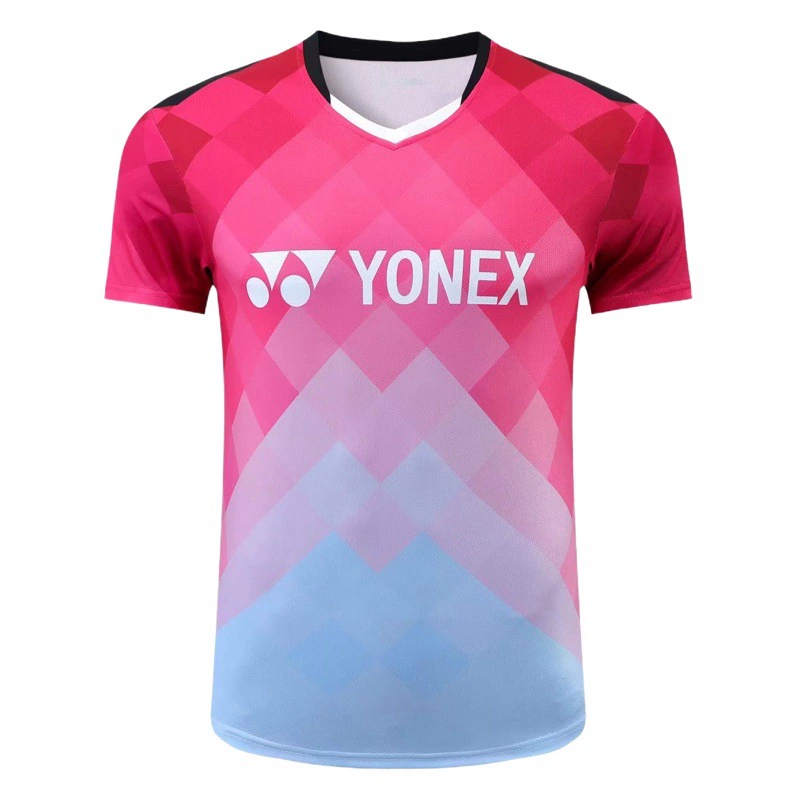 Новый костюм для бадминтона YY, мужской и женский Быстросохнущий дышащий костюм с короткими рукавами и круглым вырезом, спортивный костюм с короткими рукавами, детский тренировочный костюм с принтом
