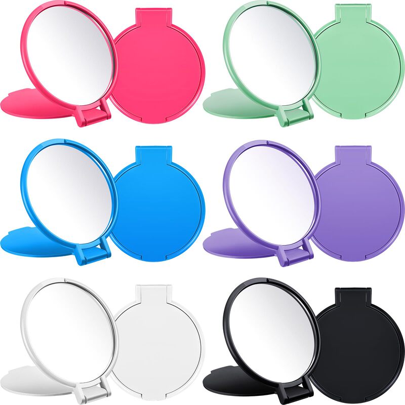 In-Stock Supply of Plastic Mini Folding Mirrors, Round Portable Travel Makeup Mirrors, Single-Sided Small Mirrors