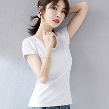 代发春季套头纯色修身气质内搭通勤棉纯棉T恤女白色V领短袖上衣女