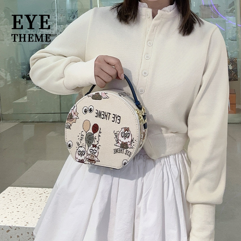 Mujeres bordadas Xiaoyuanbao portátil encantador diseño de cremallera de viento bolso de lona caricatura bolso de dama 2706 #