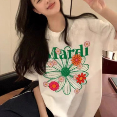 韓国版純綿アルファベットプリント気質丸首半袖tシャツ女性夏新作ゆるいシンプルカジュアルins上着