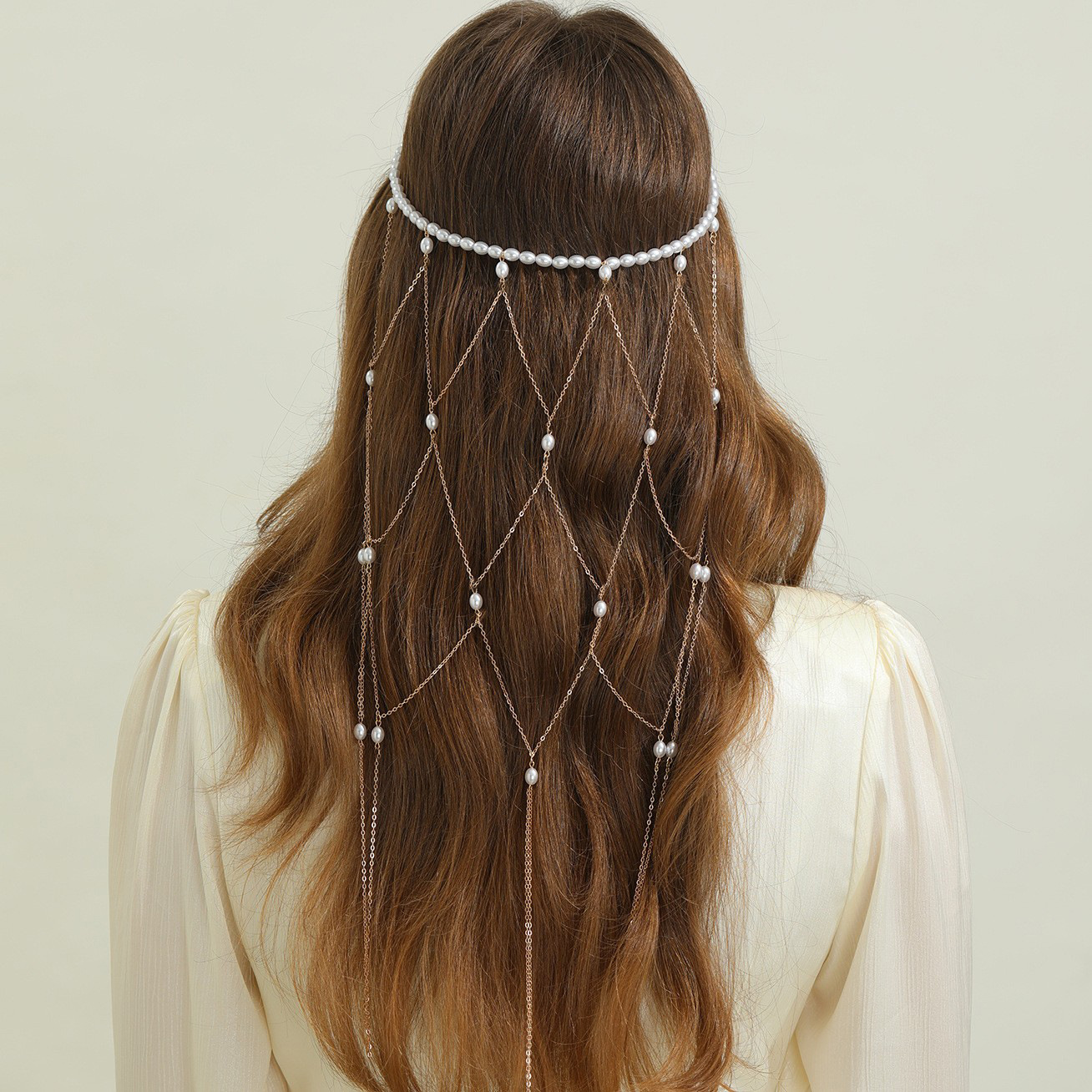 Pearl Chain Hair Accessories, Bridal Forest Style Tassel Headband, European and American Retro Hair Hoops, Women's Fashionable and Versatile Headwear