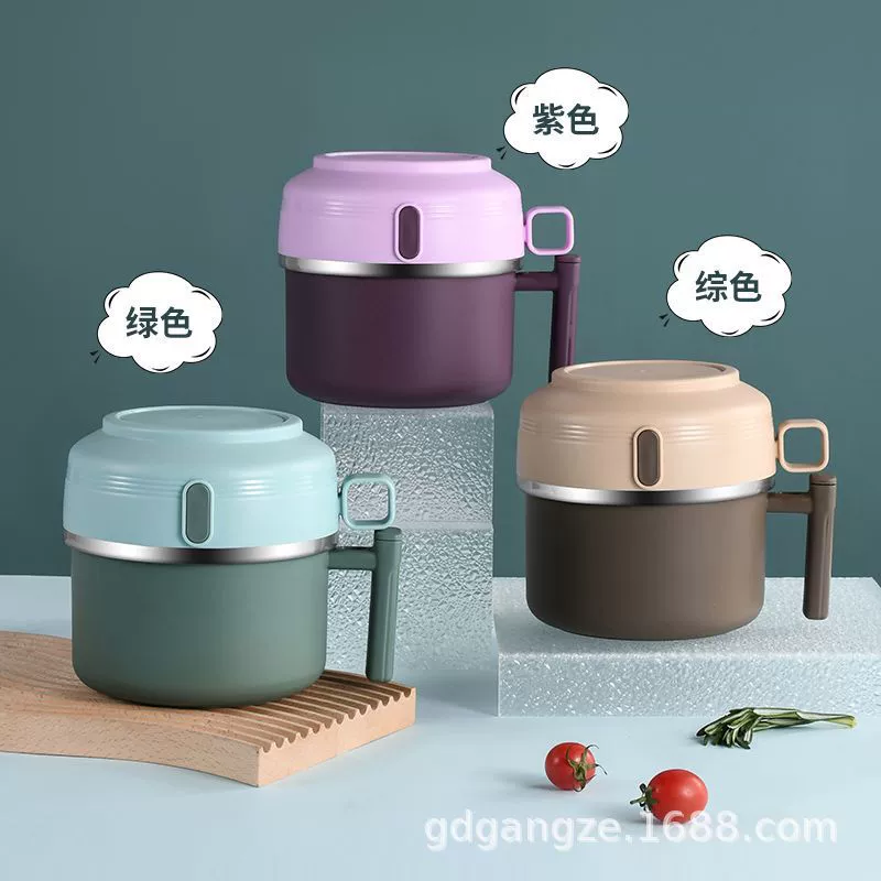 Новый продукт 304 Чашка фаст-фуда из нержавеющей стали с крышкой для офисных работников Студенческая столовая портативная Ланч-бокс двухслойная миска для лапши многослойная