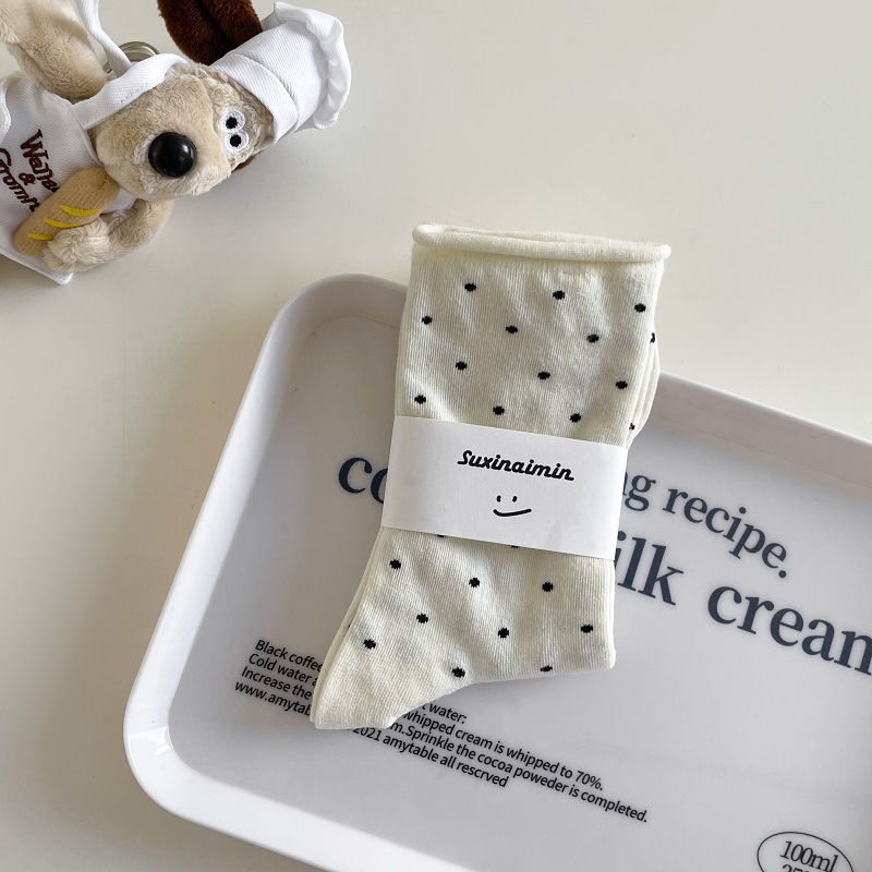 Calcetines femeninos de media caña estilo coreano, puntos de lunares, cómodos y transpirables para primavera y verano
