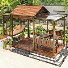 户外休闲凉亭秋千躺床庭院花园实木天台别墅院子遮阳棚碳化木亭子