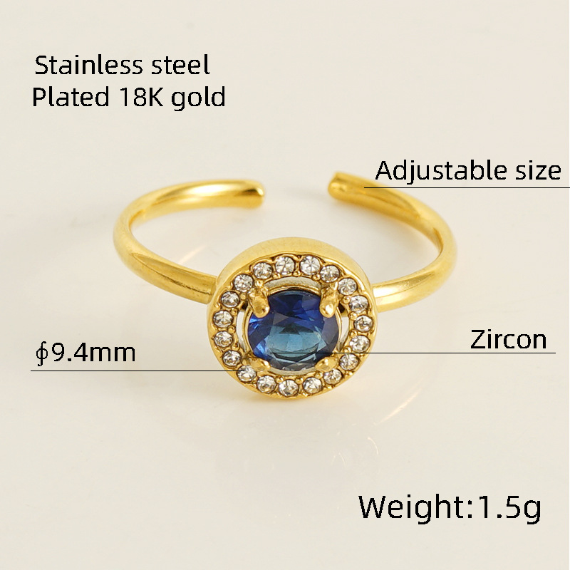 Europa y América del acero inoxidable estilo INS anillo de circón boca abierta anillo femenino 18K ajustable doble diamante anillo de acero de titanio hembra