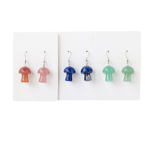 Cross-border best-selling natural crystal mushroom earrings, crystal raw stone polished purple pink crystal personalized earrings and earrings