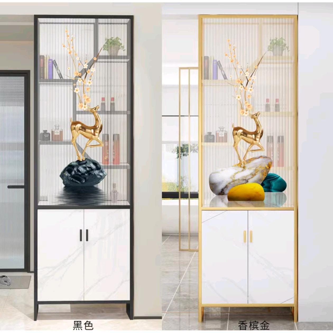 长虹玻璃艺术画屏风卫生间干区半墙置物架客厅简约轻奢金属隔断柜