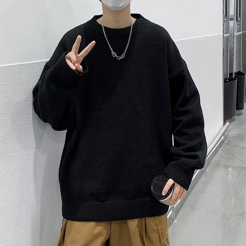 日本の怠惰なカジュアルセーター男性の高級感はシンプルで、秋冬の韓国系の英倫雅痞男服の軽熟風ニット|undefined