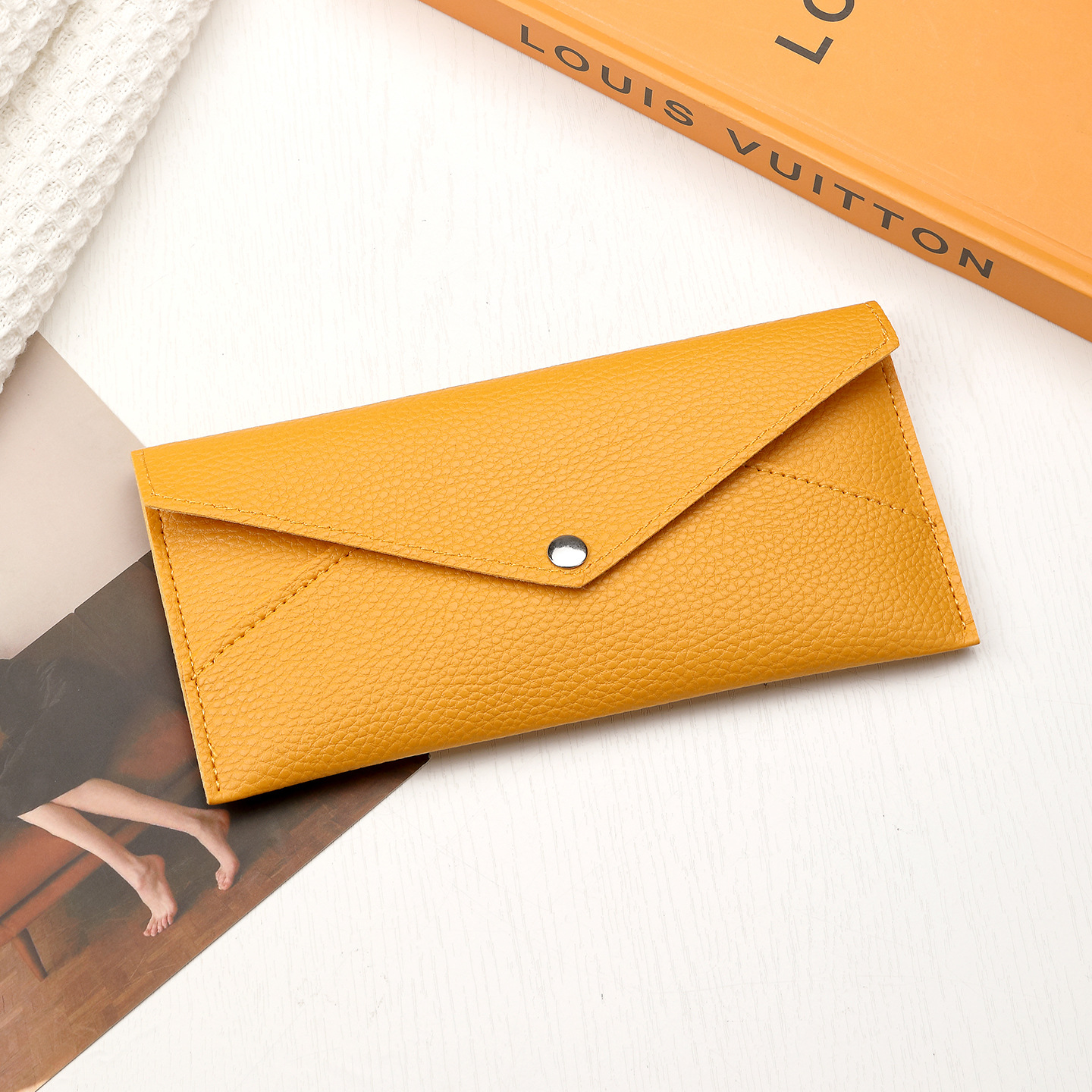 Nuevo simple y suave billetera litchi modelo coreano ultra delgada billetera de pasaporte puede guardar facturas de teléfono móvil larga bolsa de tarjetas