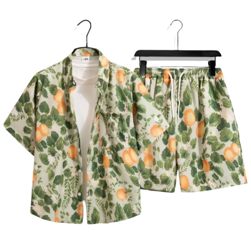 Pastoral Style Beach Style Vacation Floral Shirt Suit Short-Sleeved Summer Men's and Women's Same Style Songkran Shirt Thai Wear