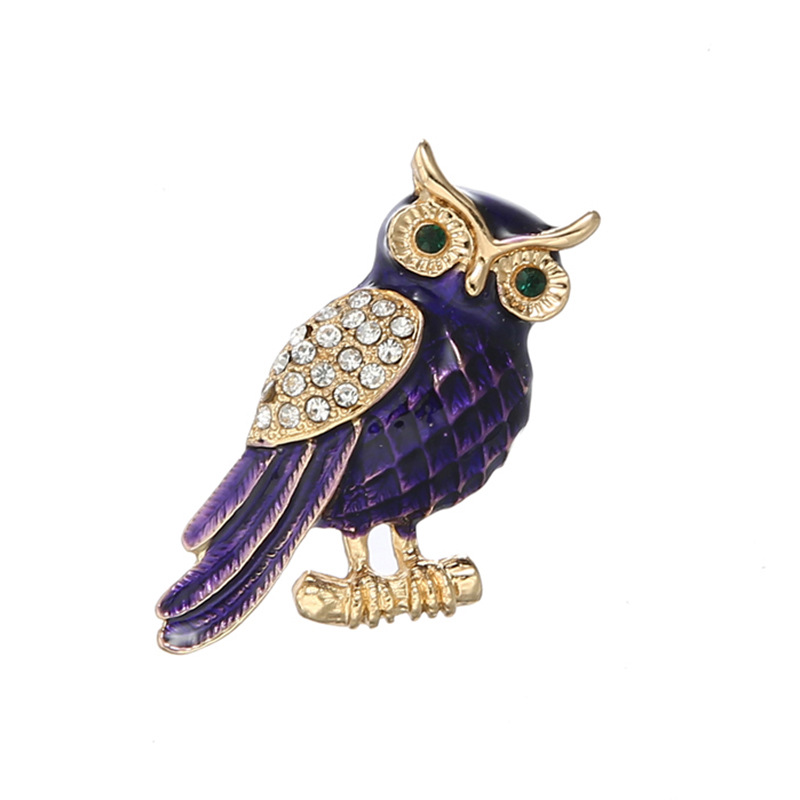 High-end Luxury Diamond-embedded Blue Owl Brooch Pin Women's Clothing Pin Accessories Vintage Owl Brooch