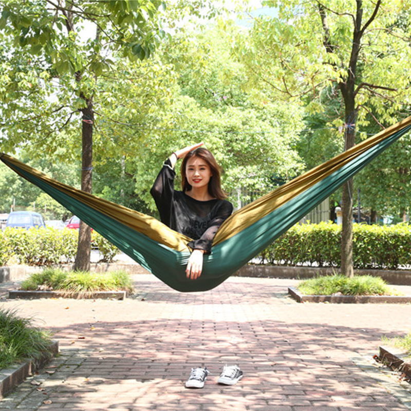 Cross-Border Hot-Selling Outdoor Camping Single Double Parachute Fabric Color-Block Hammock Factory In-Stock Wholesale_desvips.com