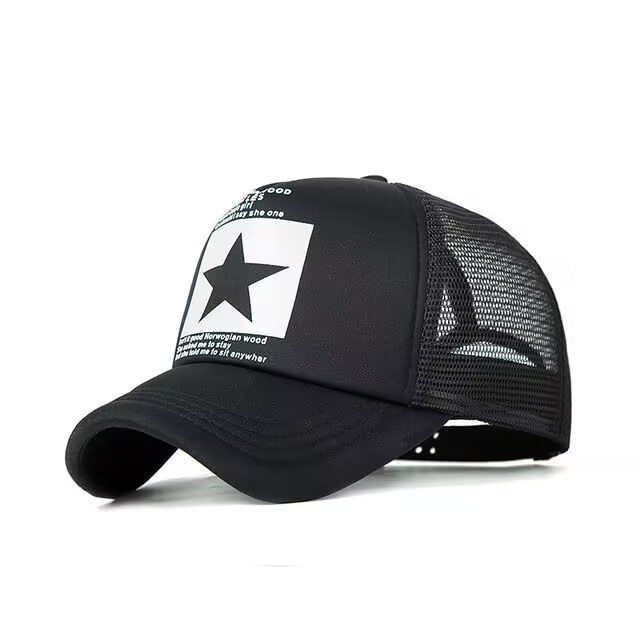 Gorro de béisbol de impresión de esponja de cinco estrellas sombrero Masculino Femenino gorra de malla de verano gorra de pico transpirable casual estilo coreano
