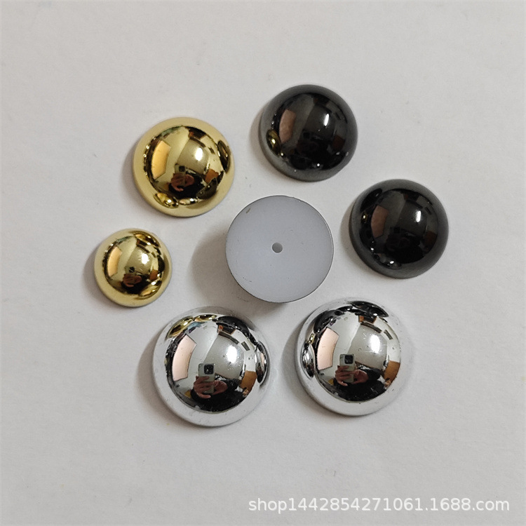Flat Smooth Half-Round Gold Beads, Half-Round Uv Electroplated Beads, Gold Hemisphere Diamond Beads, Gold and Silver Beads Accessories, Loose Beads