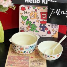 ins风高颜值泡面碗陶瓷带盖涂鸦少女可爱大容量螺蛳粉碗汤碗餐具