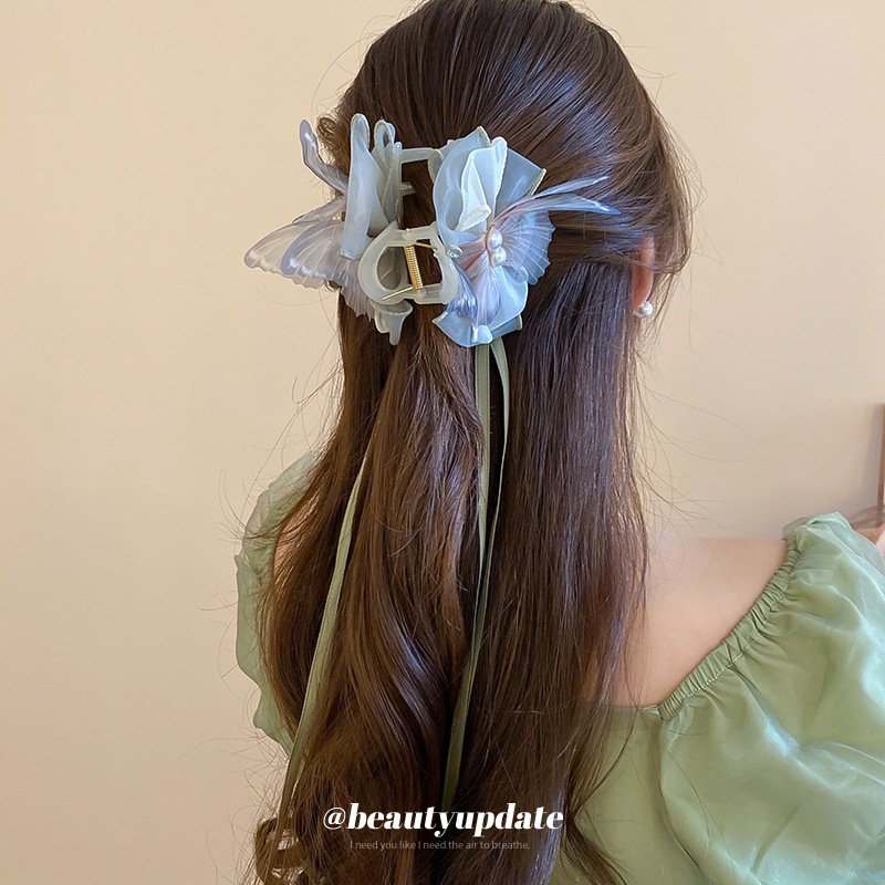 Nuevo arco de estilo chino, mariposa, perlas, pelo, agarre, moda, corbata de la parte posterior de la cabeza, clip de tiburón, estilo antiguo, nueva horquilla, accesorios para el cabello