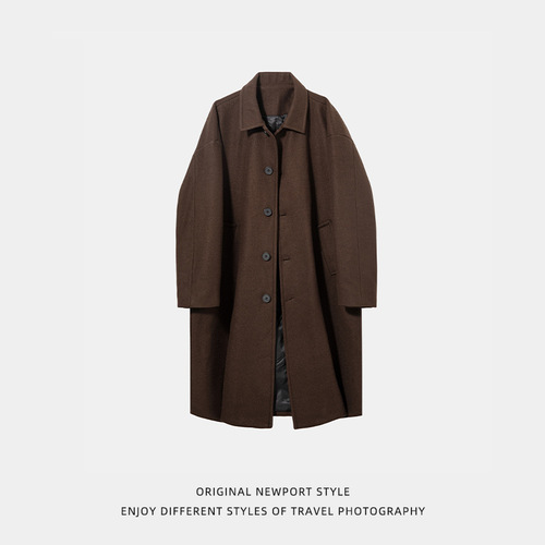 Men's Double-Faced Wool Coat, Mid-Length, Knee-Length, Windproof, Autumn/Winter, Japanese Style, Loose, Thickened, Collar Overcoat