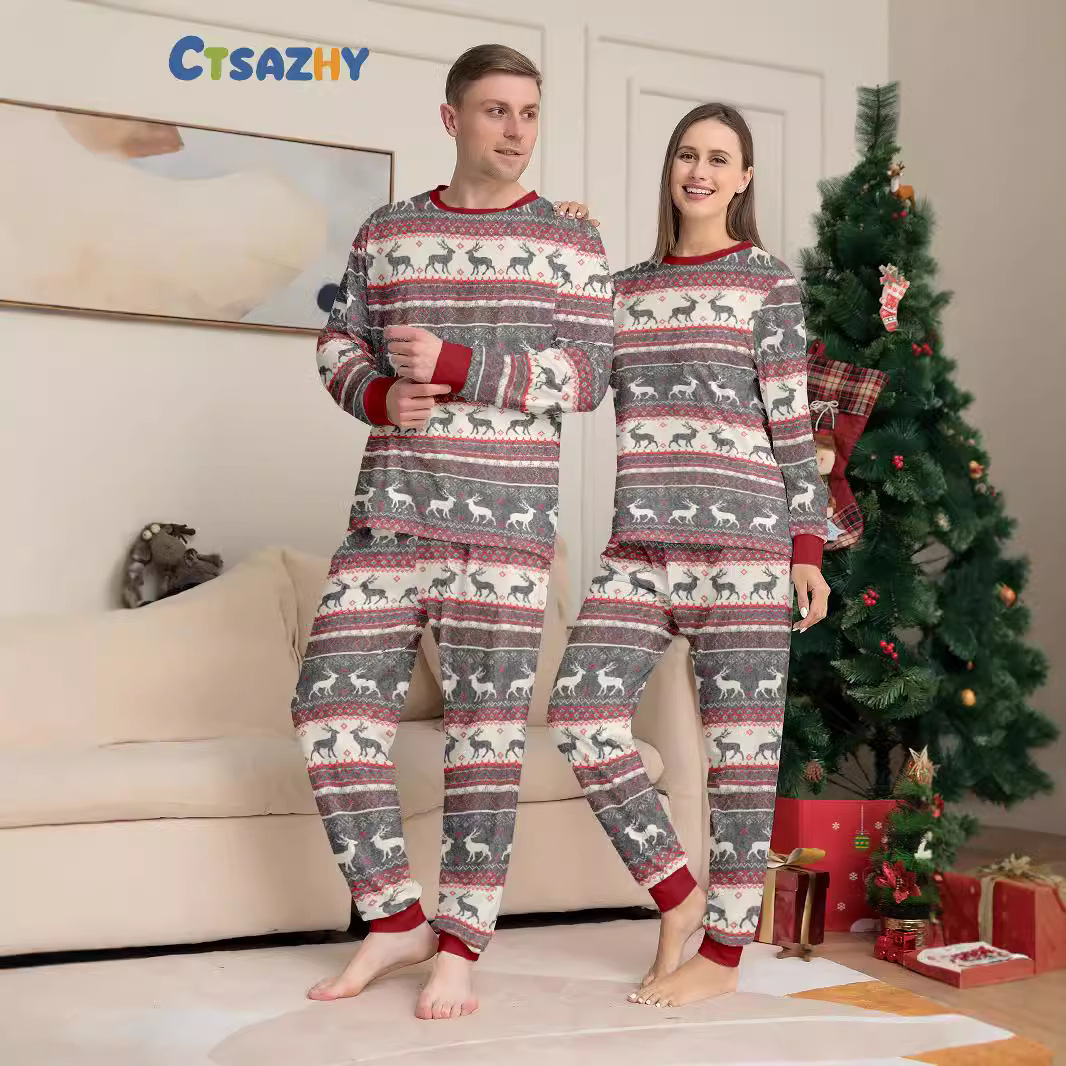 Listras de veado de Natal Vestido de família de Natal Pijama estampado para casa de família_voghion.com
