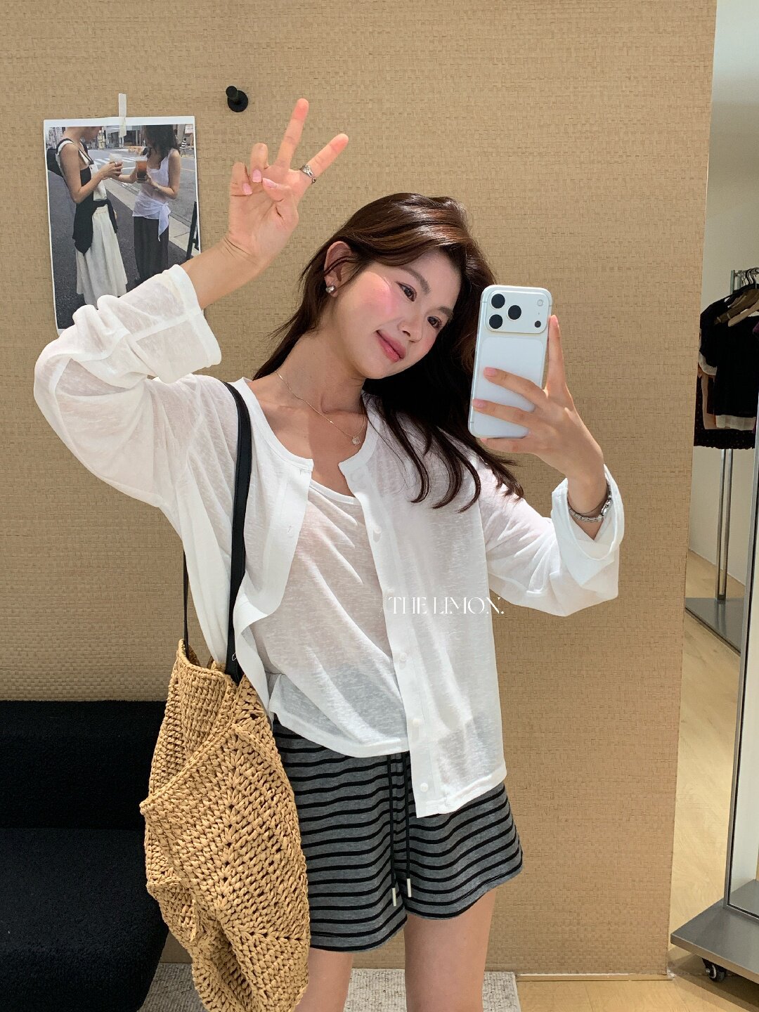 Bộ cardigan len mỏng kèm áo hai dây hai mảnh nữ mùa hè — Xám cacbon, xanh lam, màu hồng, Đậu xanh chi tiết 12