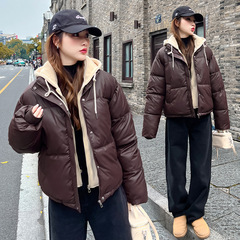 假两件棉服女免洗冬季新款棉袄短款加厚棉衣连帽面包小个子外套