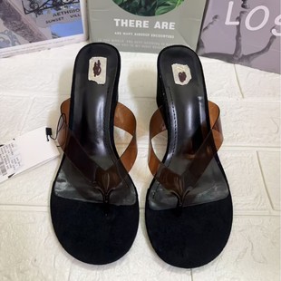 Za2025 New Summer Women's Shoes Black Plastic Flip-Flops Wedge Heel Outer Wear Sandals for Women
